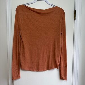 We The Free Orange Boat Neck Long Sleeve Cotton Spandex Top Extra Small